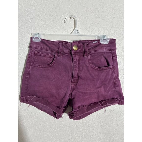 American Eagle Shorts Hi-Rise Shortie Super Stretch Denim  Size 2 Plum Purple - Picture 1 of 9